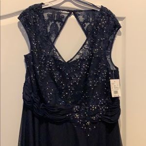 Davids Bridal Navy lace Bodice long formal dress